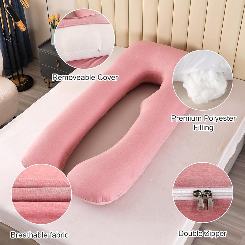 Amagoing Cooling Pregnancy Pillow for Sleeping, U Shaped Maternity Full Body Pillow for Women with Hip, Leg, Back Pain Support, Removable Cooling Cover Included (Pink) - Image 4